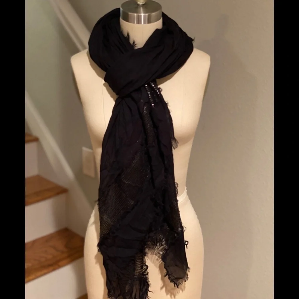 Michael Stars Black Gauzy Sequined Panel Scarf​​​​​​​​​